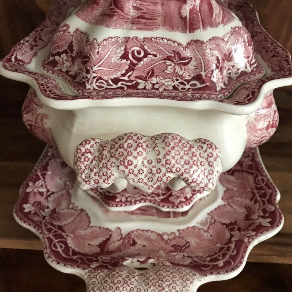 Mason's Vista Pink Ironstone Soup Tureen Set - Picture 3 of 12